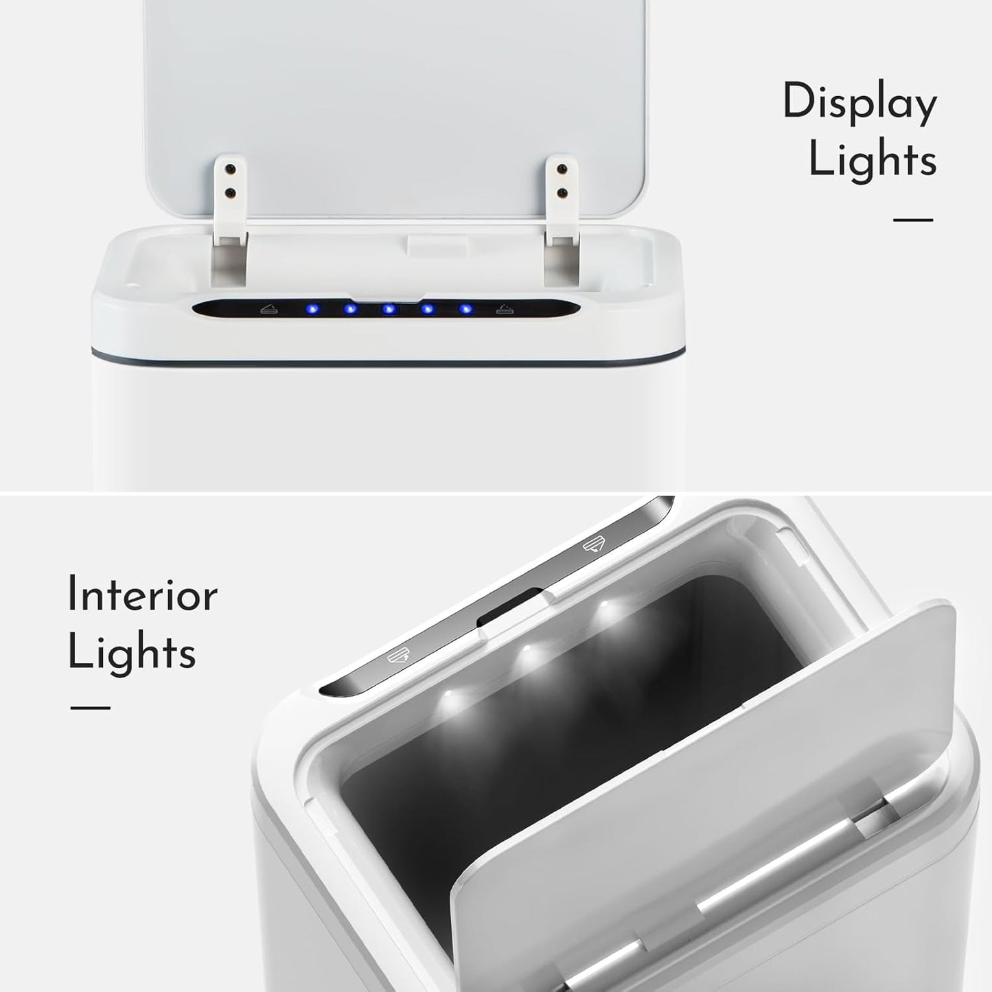 ELPHECO Stainless Steel Office Trash Can 6.6 Gallon Motion Sensor Garbage Bin Rectangular Automatic Touch Free Waste Bin for Hotel and Living Room(White), 2AA