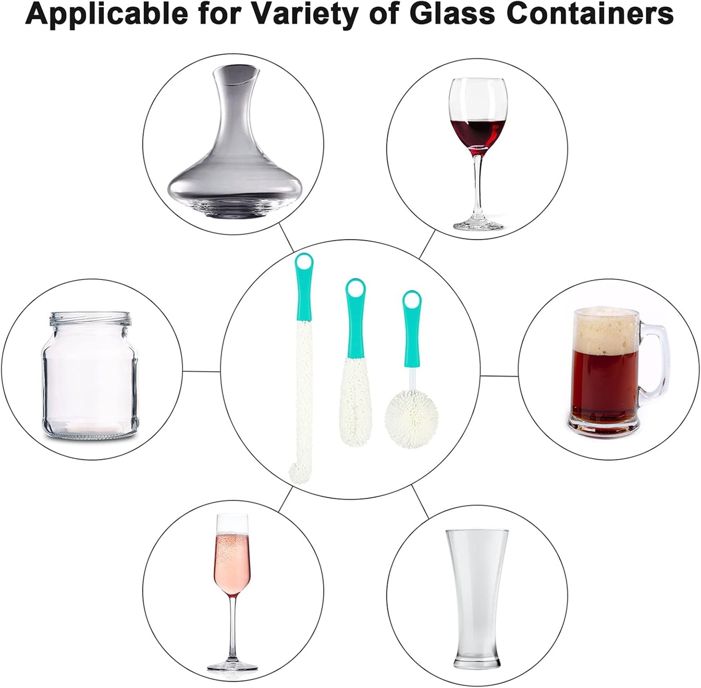 Boao 3 Pcs Decanter Cleaning Brush Wine Glass Decanter Flexible Bottle Brush Set with Cleaning Beads Household Tools for Bottle Goblets Glasses Cups (Blue)
