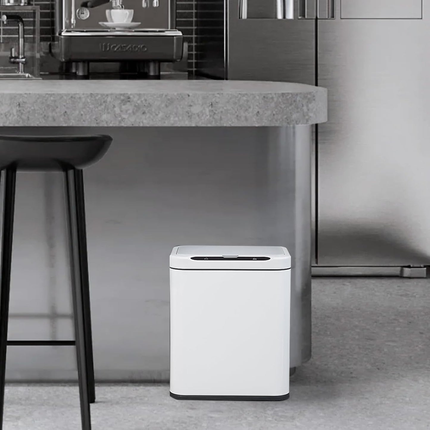 ELPHECO Stainless Steel Office Trash Can Motion Sensor Garbage Can Touchless Smart Trash Can Automatic Waste Bin for Kitchen, Office, Bathroom (White, 3.5 Gallons)