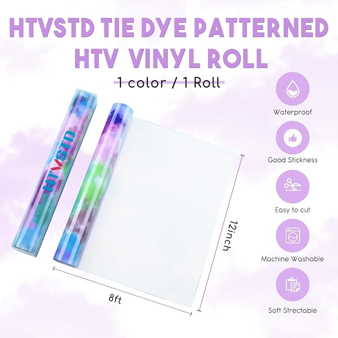 HTVSTD Purple Tie Dye HTV Heat Transfer Vinyl 12×8ft Iron on Vinyl | Vivid Color