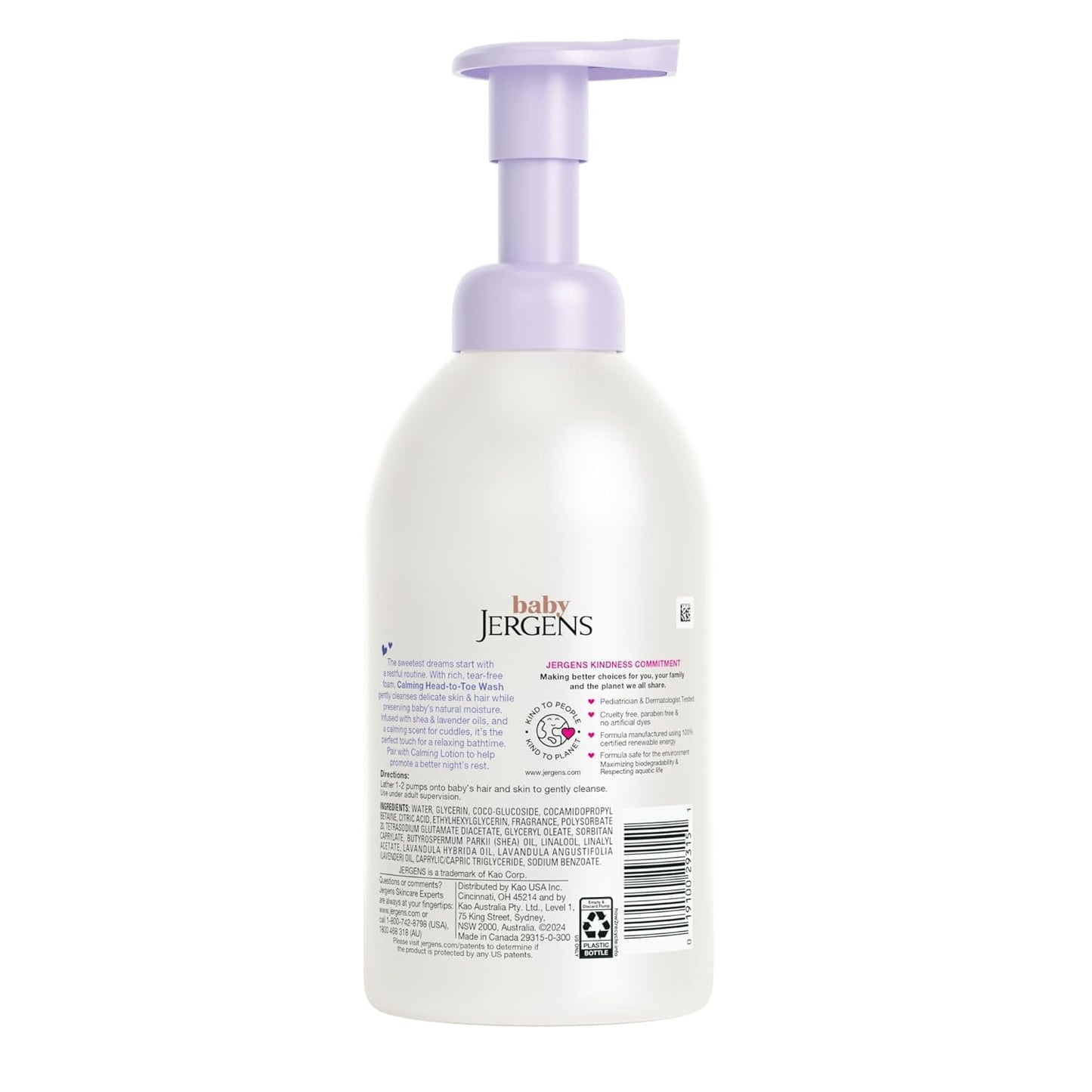 Jergens Baby Calming Head to Toe Foaming Wash, Baby Shampoo and Body Wash, Shampoo Tear Free, Kids Foaming Body Wash, 18 Fl Oz