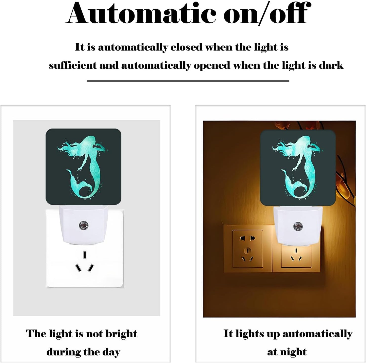 Groovy Mermaid Night Light,Plug-in Nightlights Auto Sensor Night Lamp Dusk-to-Dawn Lamp Home Decor for Nursery Children Girls Boys