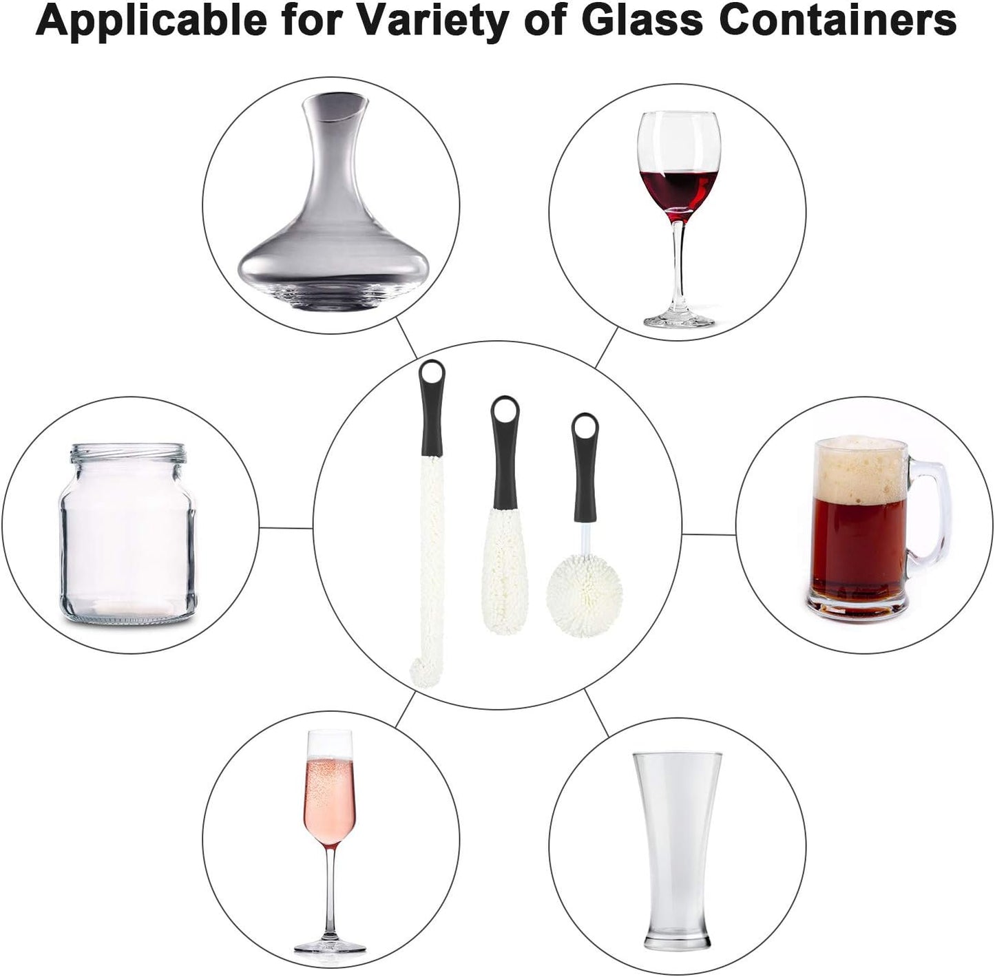 Boao 3 Pcs Decanter Cleaning Brush Wine Glass Decanter Flexible Bottle Brush Set with Cleaning Beads Household Tools for Bottle Goblets Glasses Cups(Black)