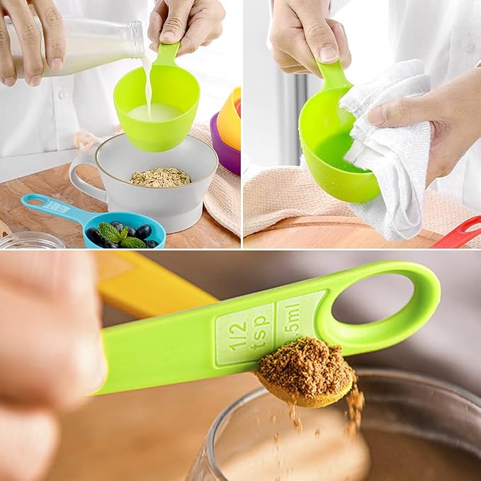 12 Piece Measuring Cups and Spoons Set, Colored Kitchen Measure Tools, Durable