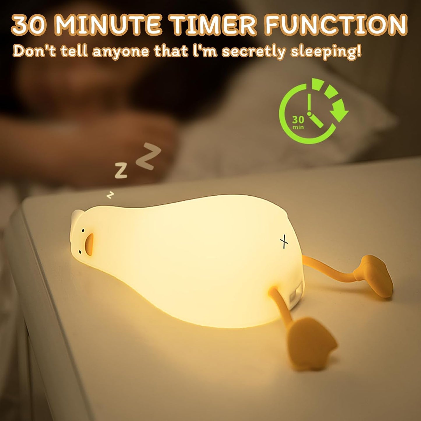 Silicone Night Light for Kids - Squishy Duck Lamp, 3-Level Dimmable & Rechargeable Baby Night Light for Breastfeeding & Nursery | Touch Control, Lying Flat Design, Toddler Safe (Ducky Lay Light)