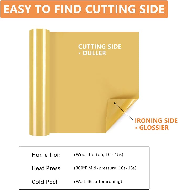 HTVVETUR Gold HTV Iron on Vinyl 12Inch by 35ft Heat Transfer Vinyl