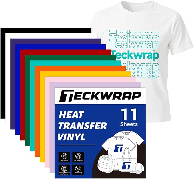 TECKWRAP Heat Transfer Vinyl for T-Shirts 11 PCS 12"x12" Easy Cut & Weed | PU