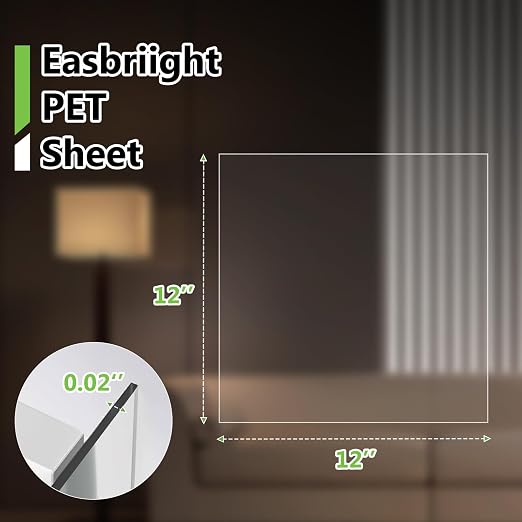 10-Pack of 12×12"×0.02" PET/Plexiglass Sheets, Transparent Flexible Plastic