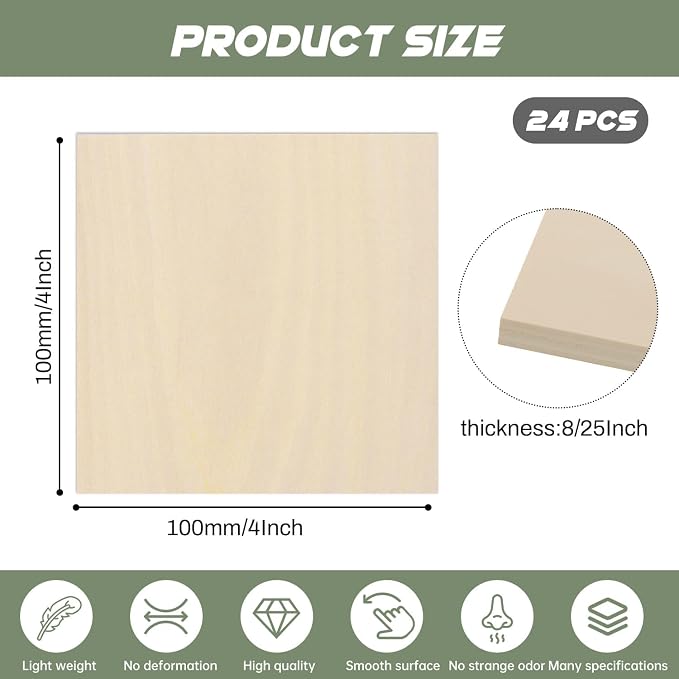 24 Pack Plywood Sheets, Unfinished Wood Boards Blanks