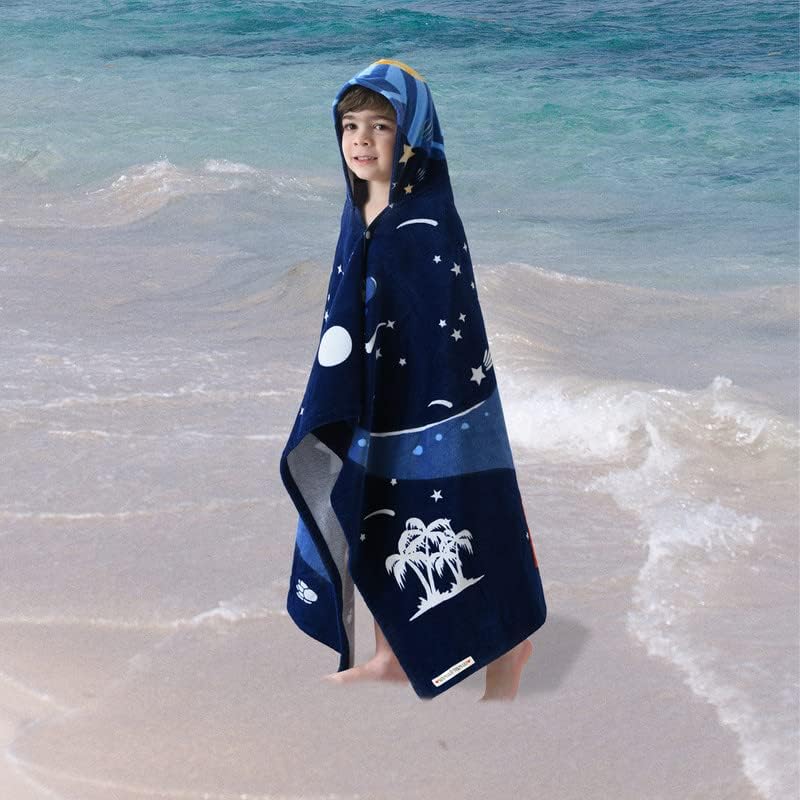 VOOVA & MOVAS Toddler Bath Towel with Hood for Kids Age 3-10, 30''X50, Soft | Thick | Absorbent Cotton Wrap Blanket, Beach, Pool, Swim | Bath Use, Dinosaur Under The UFO
