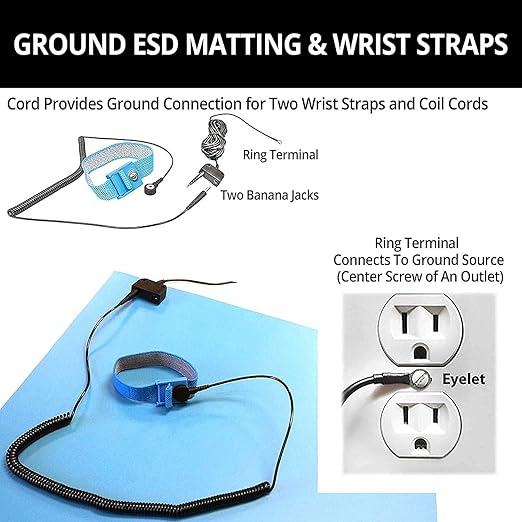 RubberStat Dual Layer ESD Compliant Workstation Rubber Table Mat Kit, Soldering, Cell Phone Repair, with Wrist Strap Set and Ground Cord - 30"x36" Blue