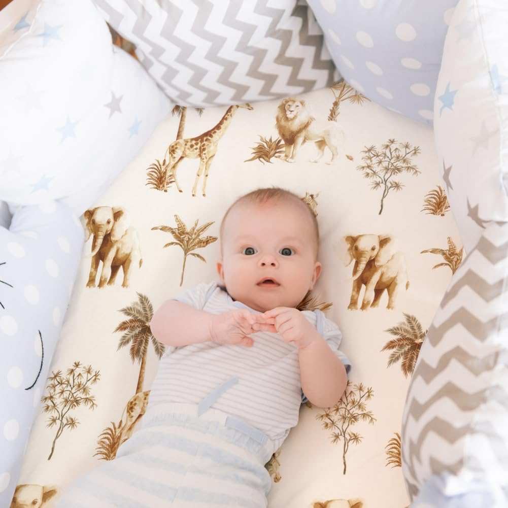 4 Pack Safari Jungle Animals Neutral Unisex Fitted Nursery Baby Sheets Set Toddler Mattress Sheets for Baby Boys or Girls (Bassinet Sheets)