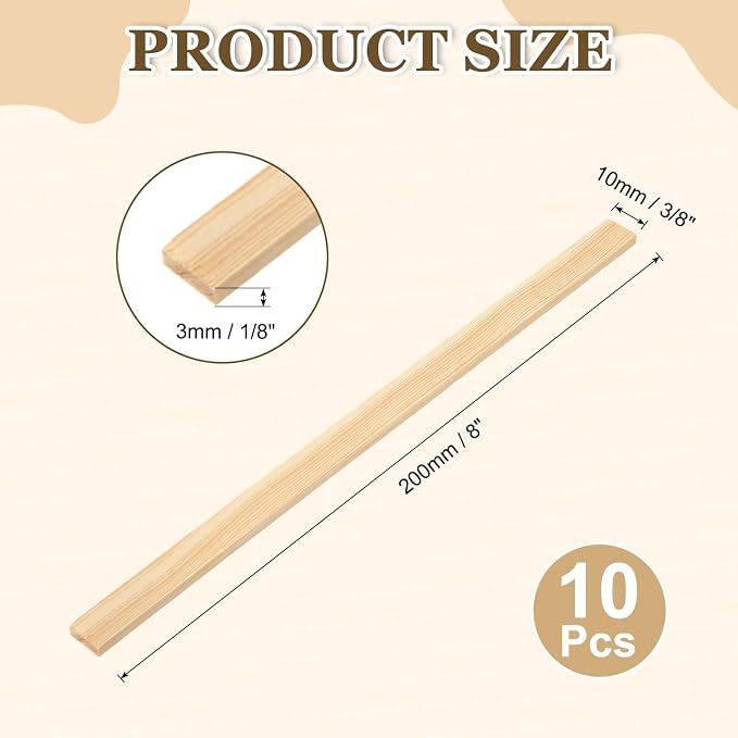 MECCANIXITY 10Pcs Wood Strips Slats, 1/8" x 3/8" x 8" Thin Wood Sticks Flat
