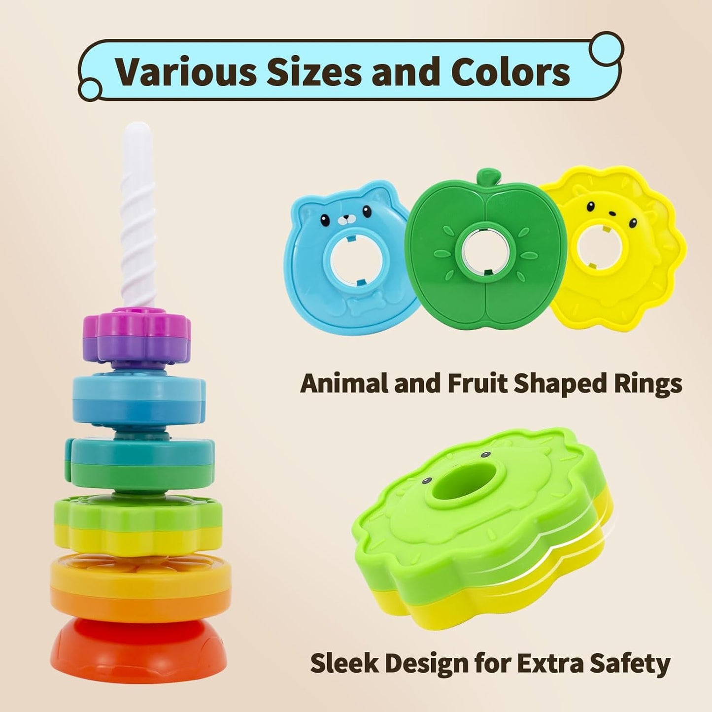 Educational Baby Spinning Stacking Toy, Stacking Rings Baby Toy, Montessori Learning Toys for Toddlers, Fine Motor and Sensory Toys for Kids, Gift for Baby Girls Boys Age 12+ Months
