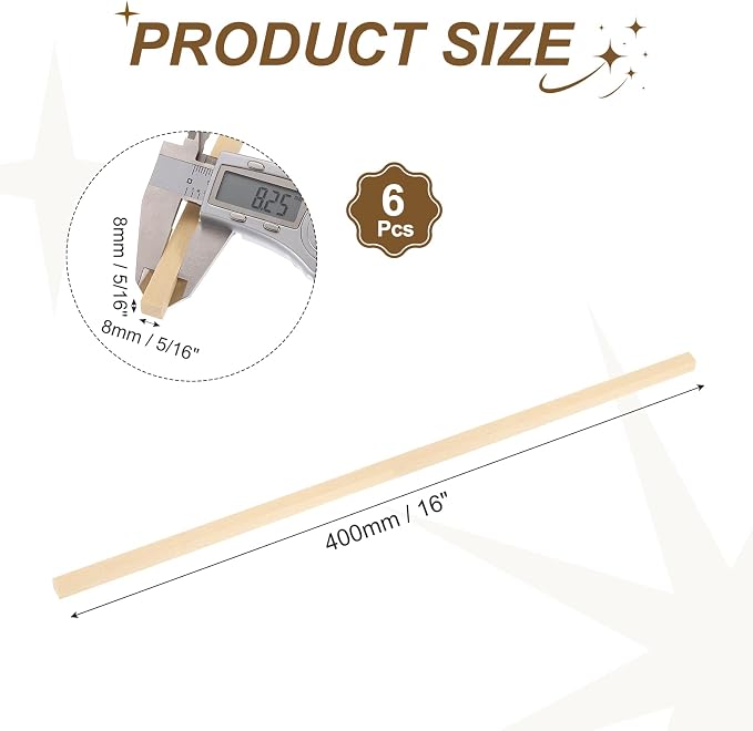 MECCANIXITY 6Pcs Basswood Sticks, 5/16" x 5/16" x 16" Square Wooden Dowel Rods