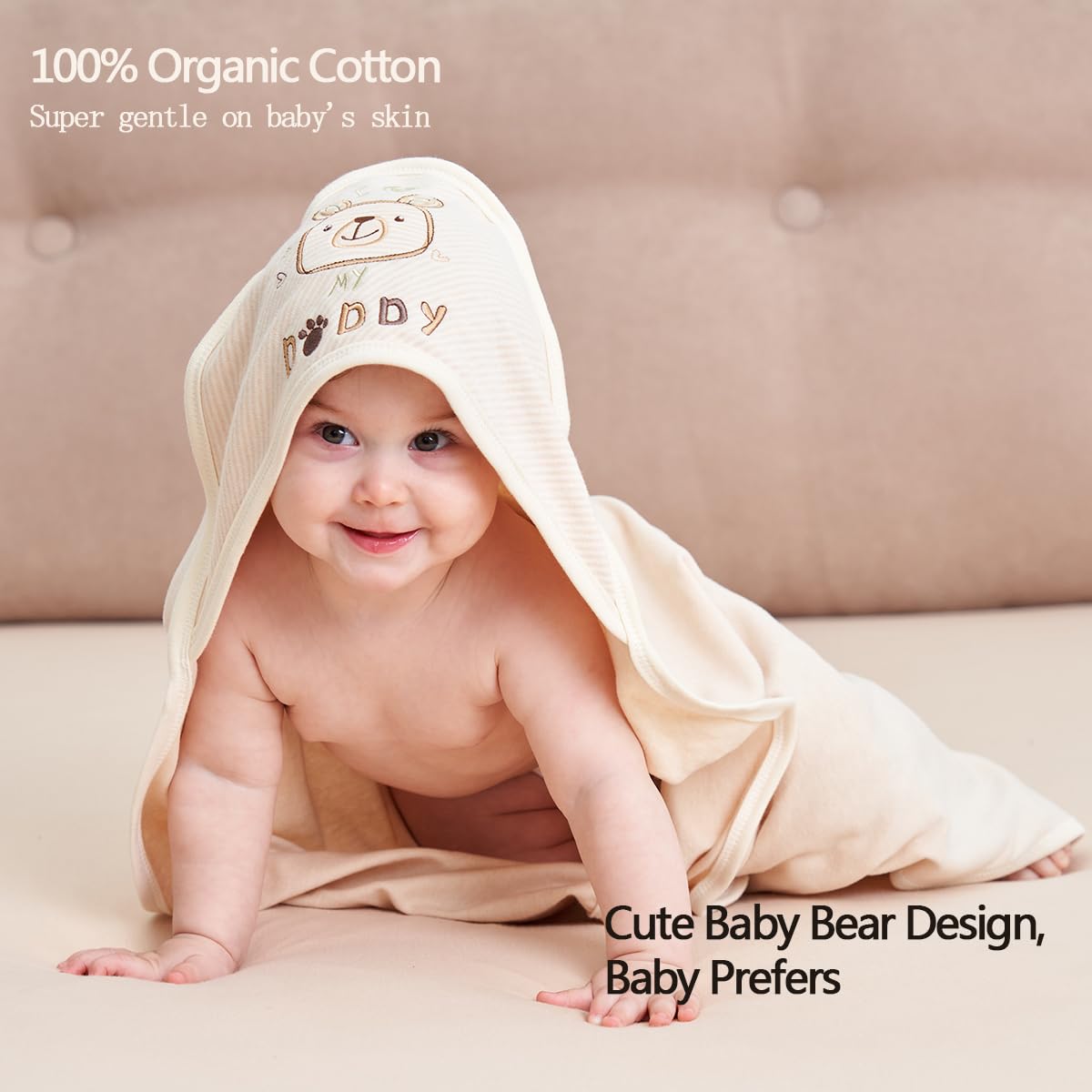 6 Pack 1 Baby Hooded Towel and 5 Washcloths Set, Premium Ultra Soft Reusable Organic Cotton Baby Bath Towel for Newborns, Infants, Toddlers, Unisex Babies' Gifts, Brown 30 x 30 Inch