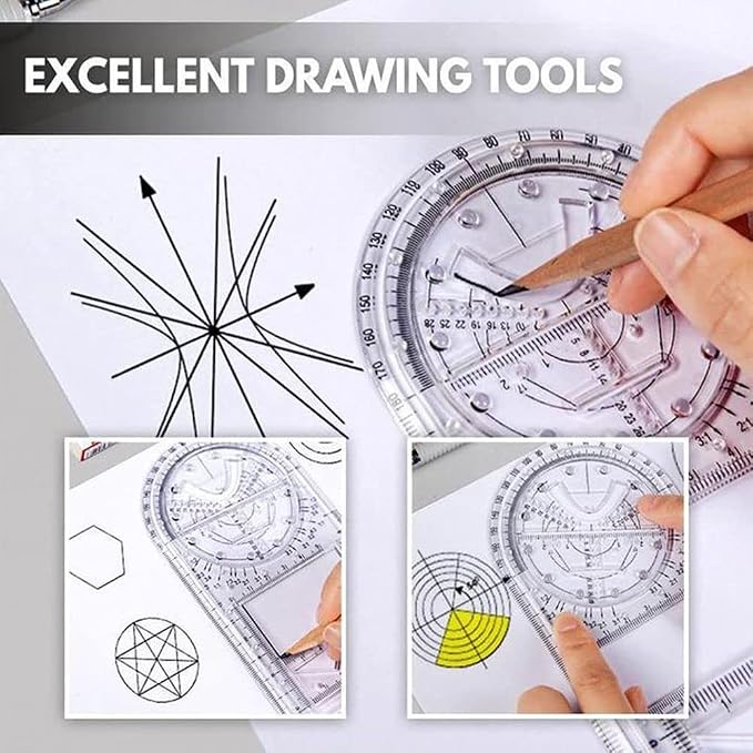 1PCS Multifunctional Geometric Ruler Geometric Drawing Template Measuring Tool