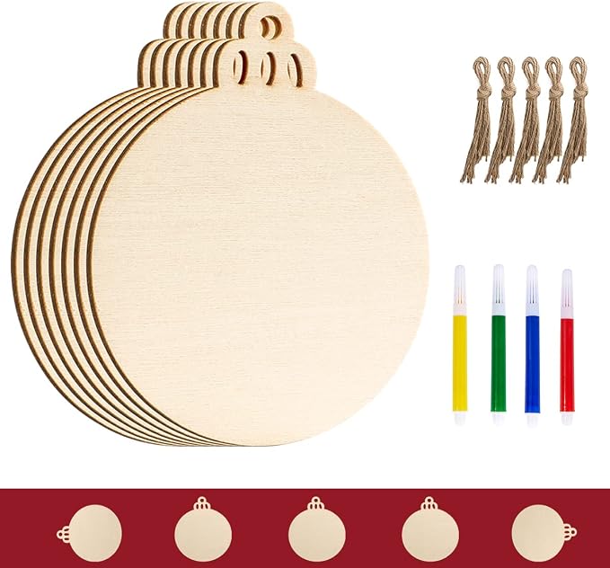 Artmag 50pcs Christmas Unfinished Wood Wooden DIY Ornaments Blank Round Wood