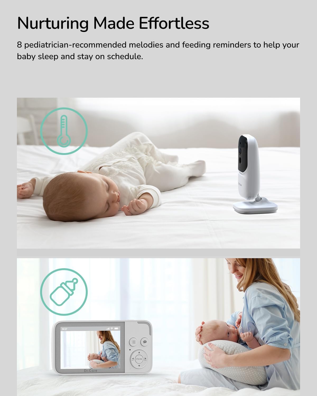 Dr.Care NeoView Video Baby Monitor -3.5” Screen, 2-Way Audio, Video Loop Recording, Night Vision, Real-Time/VOX Monitoring, Temperature Sensor, Lullabies, No Wi-Fi