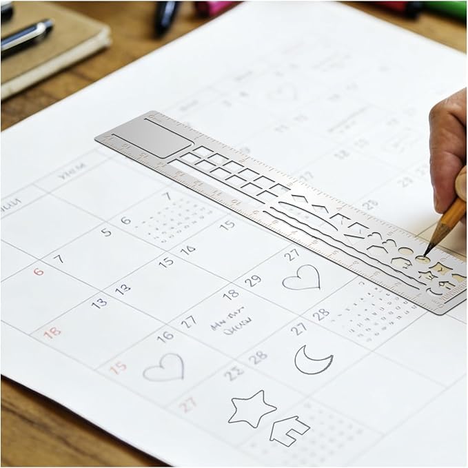 Metal Bookmark Ruler for Journals, Habit Tracker, Drawing Measuring Tools