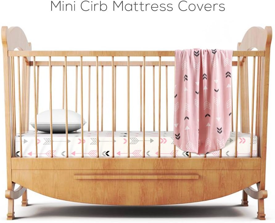 Stretchy Fitted Pack n Play Playard Sheet Set BROLEX 2 Pack Portable Mini Crib Sheets,Convertible Playard Mattress Cover,Ultra Soft Material,Pink White Arrow