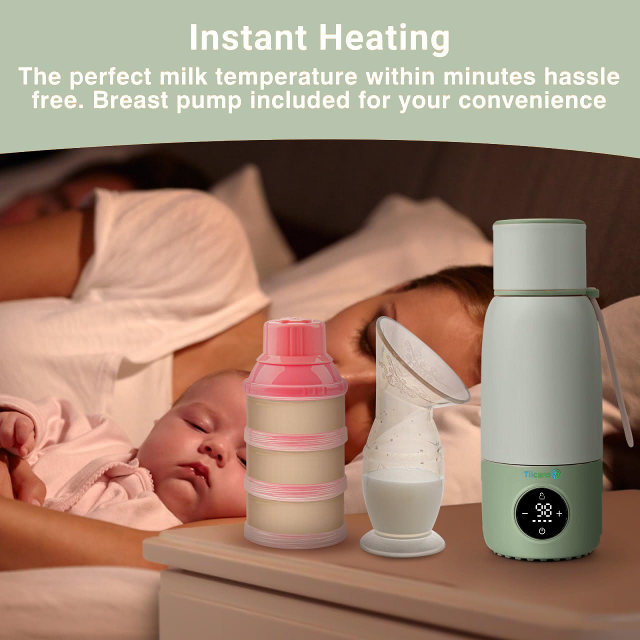 Portable Bottle Warmer for Travel - 17oz 12H Baby Bottle Milk Warmer, Fast Heat Travel Bottle Warmer for Breastmilk, USB Calentador De Biberones on The Go - Wireless Car Bottle Water Warmer, Green