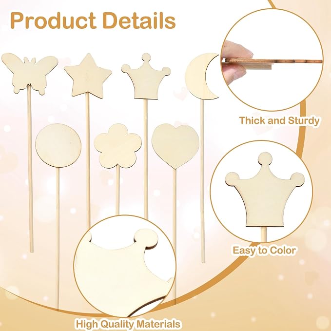 14 pcs Princess Wand Theme Undyed Wooden Cutouts Flower Crown Butterfly Star