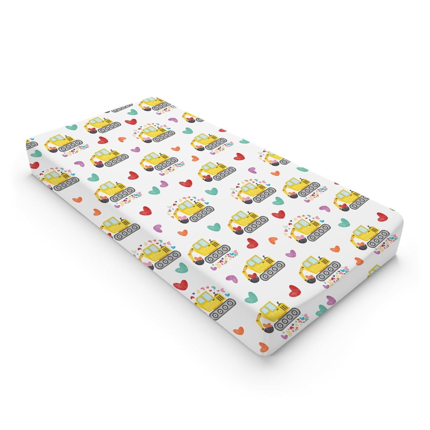 Valentine Truck Love Excavator Tractor Changing Pad Cover Construction Trucks Hearts Fitted Baby Change Table Sheets for Boys Girls Soft Stretch Fitted Changing Table Mats Cover 32''x16''