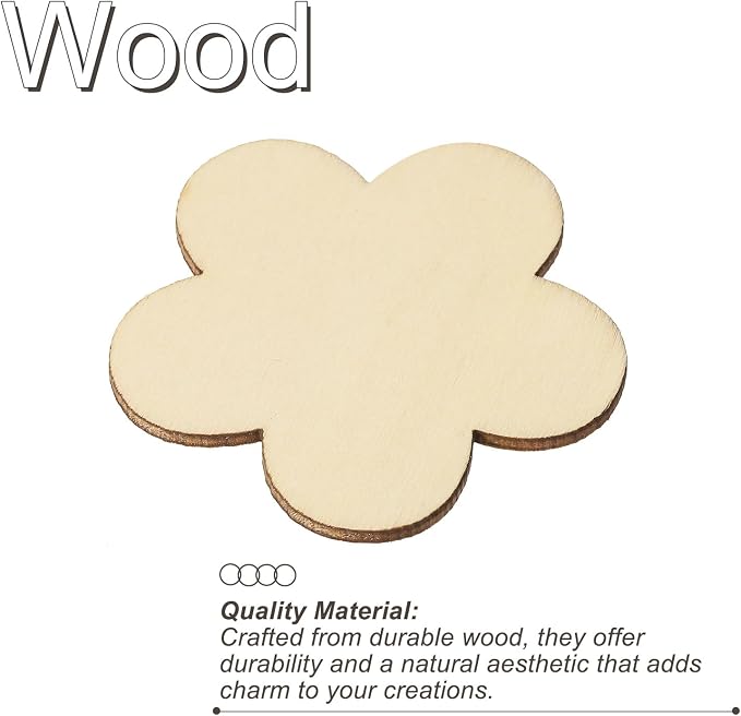 PATIKIL 60mm Wooden Flowers, 50 Pack Unfinished Wood Flowers Blank Wooden