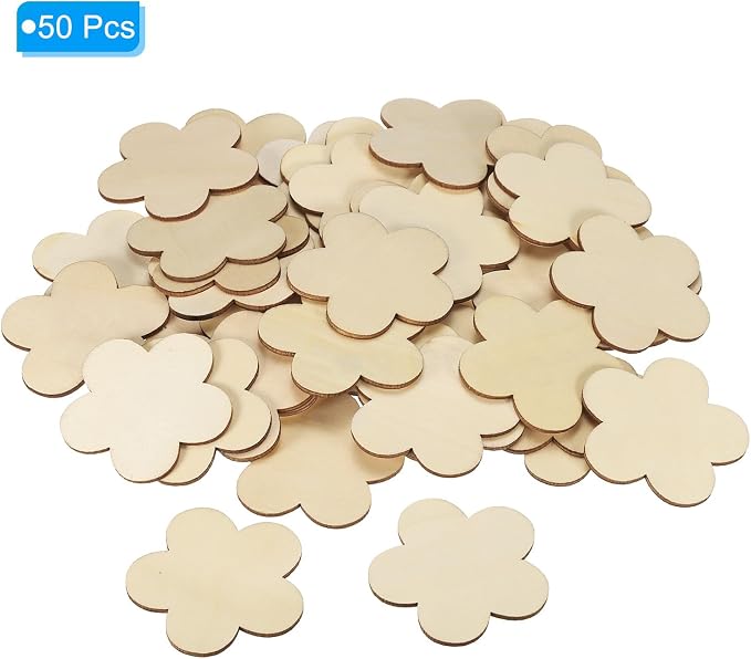 PATIKIL 60mm Wooden Flowers, 50 Pack Unfinished Wood Flowers Blank Wooden