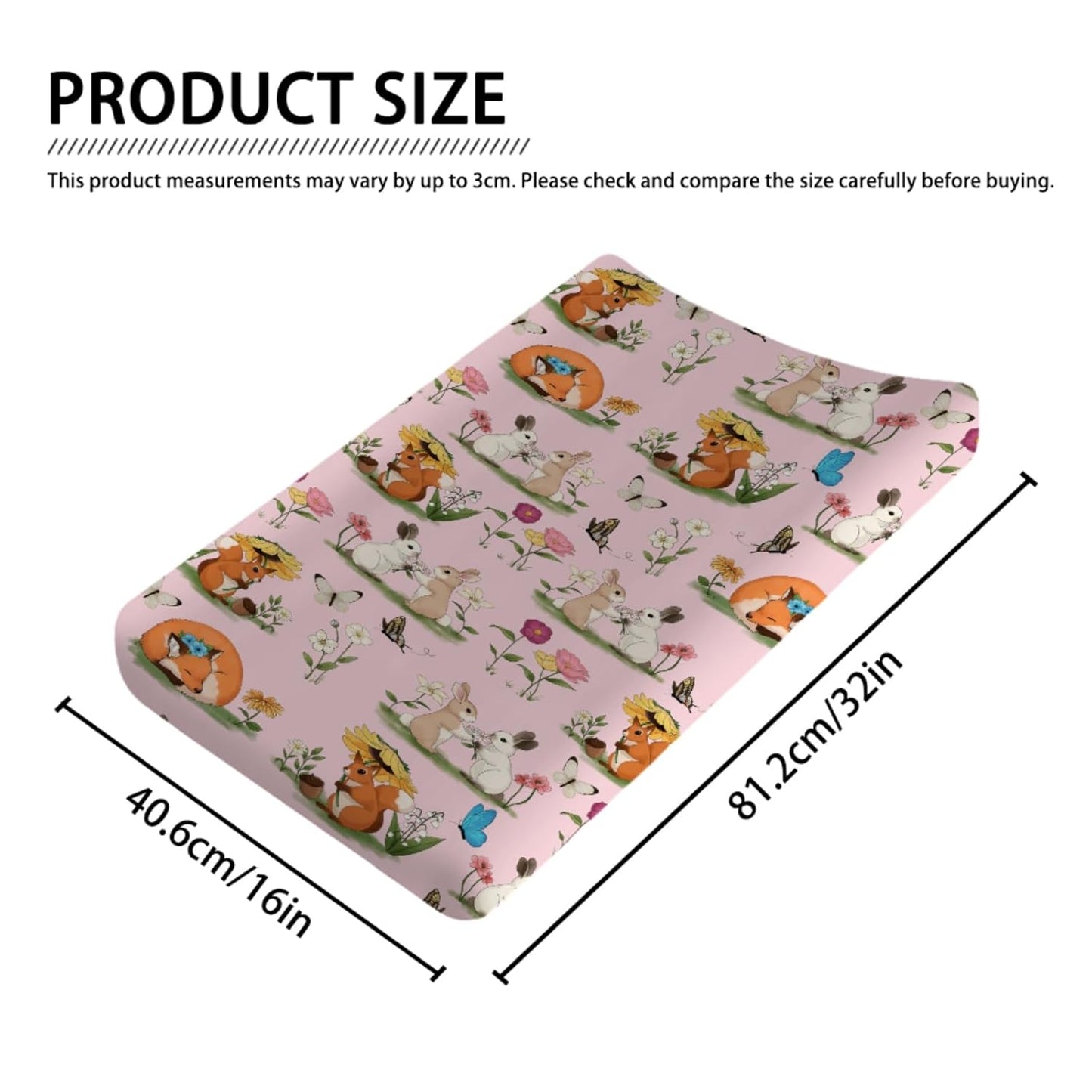 Cute Animals Spring Flowers Baby Changing Pad Covers Boy Girl 32''x16'' Bunny Fox Squirrel Butterflies Floral Fitted Diaper Change Table Mats Forest Soft Breathable Nursery Changing Table Sheets Pink