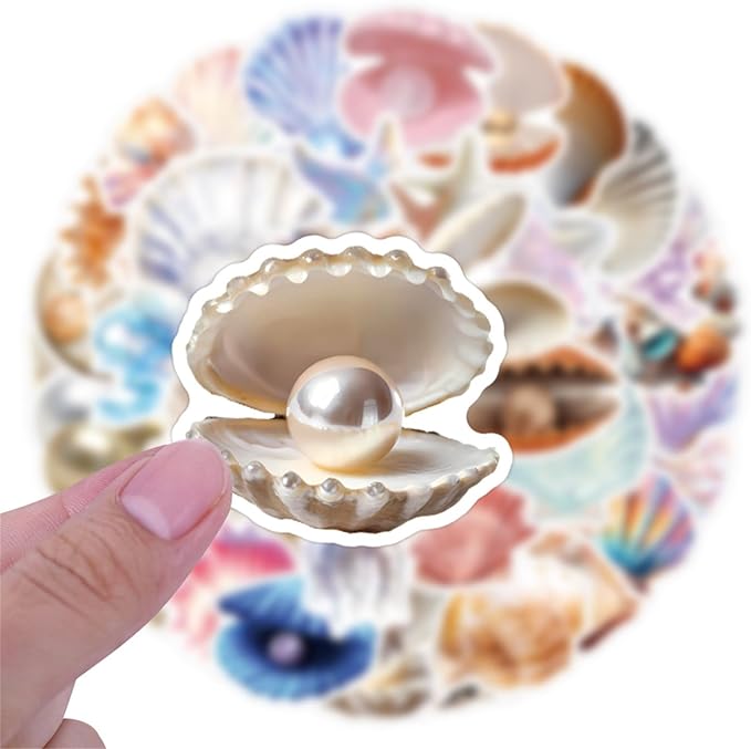 60PCS Sea Shell Stickers Aesthetic PET Transparent Conch Sticker Clamshell