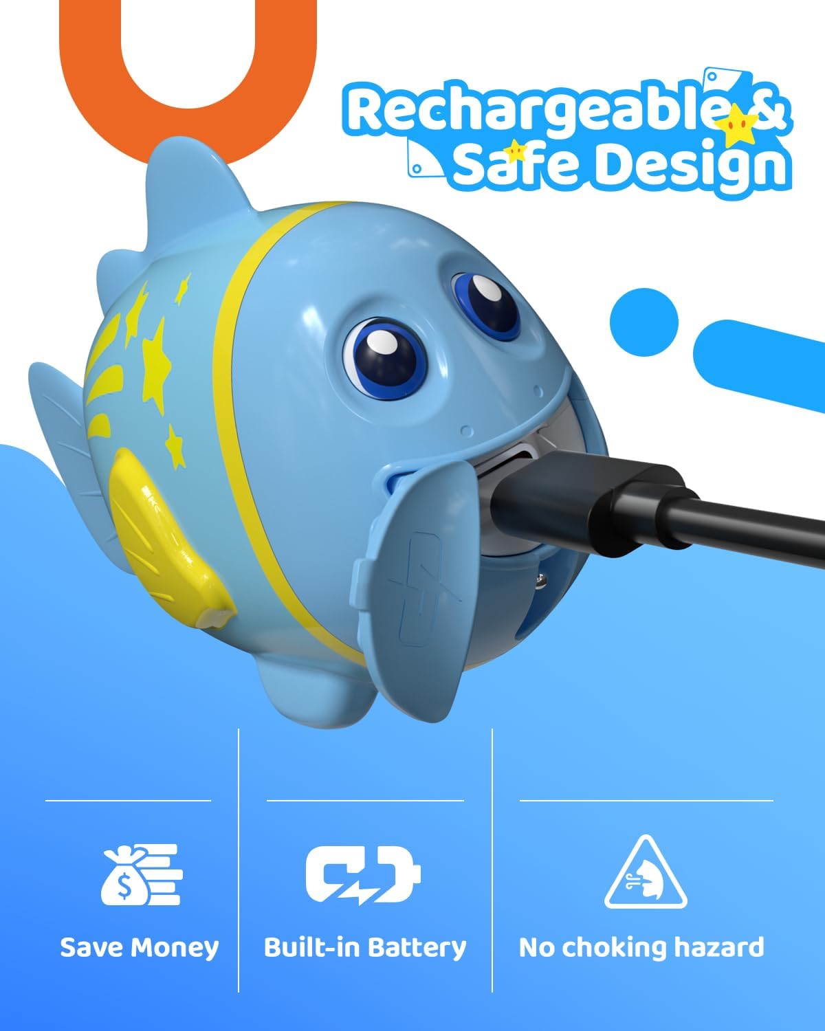 Rechargeable Swimming Fish Toy, Light up Bath Toys with Temp-Color Eyes for Baby Bath, Alive Pool Diving Toys for Kids Ages 4-8, Toddler Bathtub, Water Table