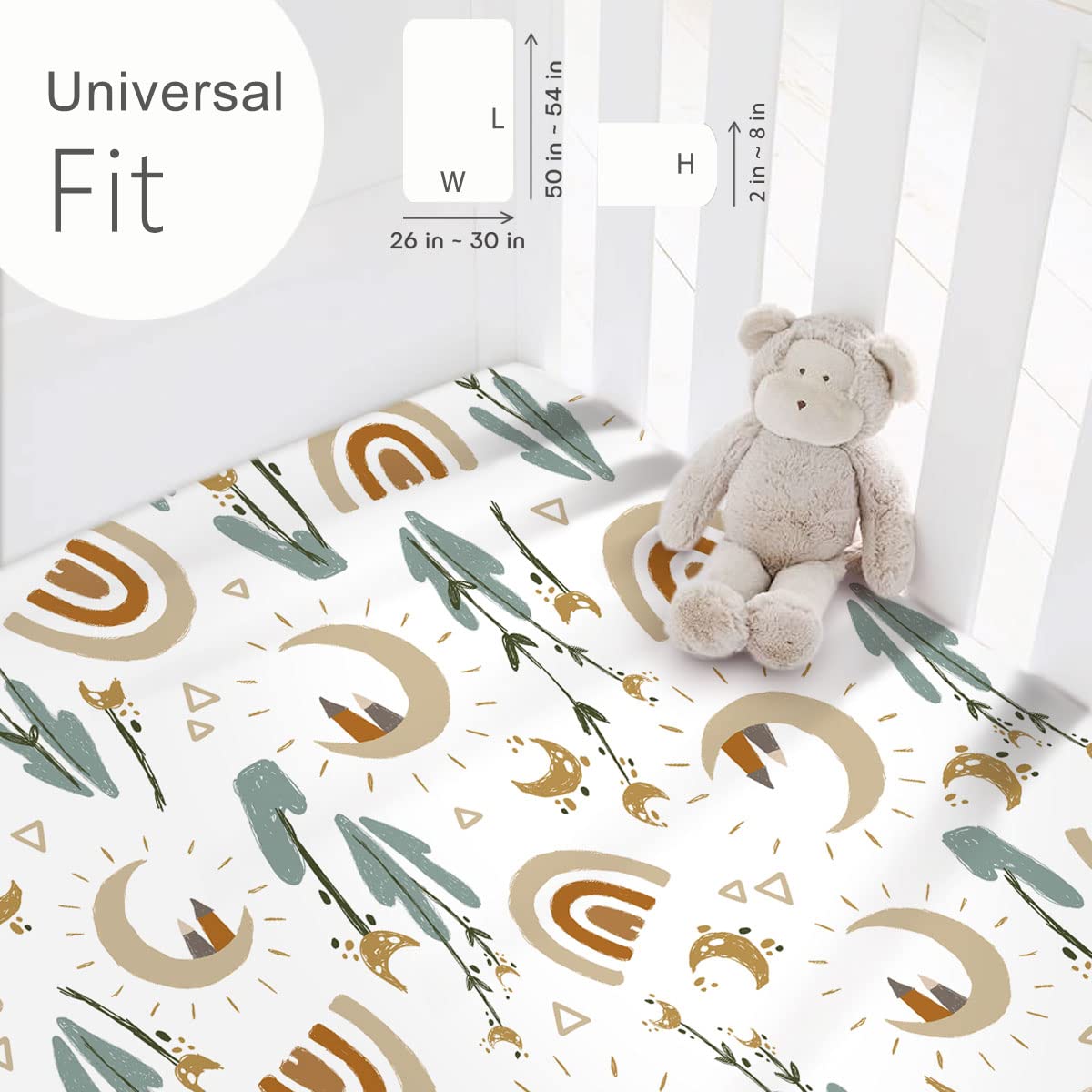 GRSSDER Stretchy Ultra Soft Jersey Knit Fitted Crib Sheets Set 2 Pack，Fits All Standard Crib Mattress Pads Safe and Snug, Rainbow Creative Painting Pattern