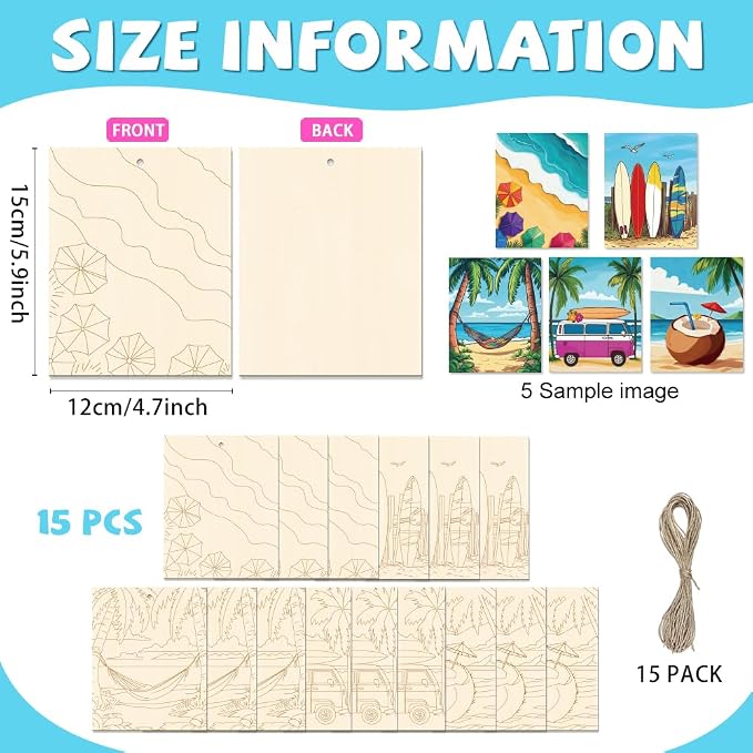 15 Pcs Unfinished Wood Crafts to Paint