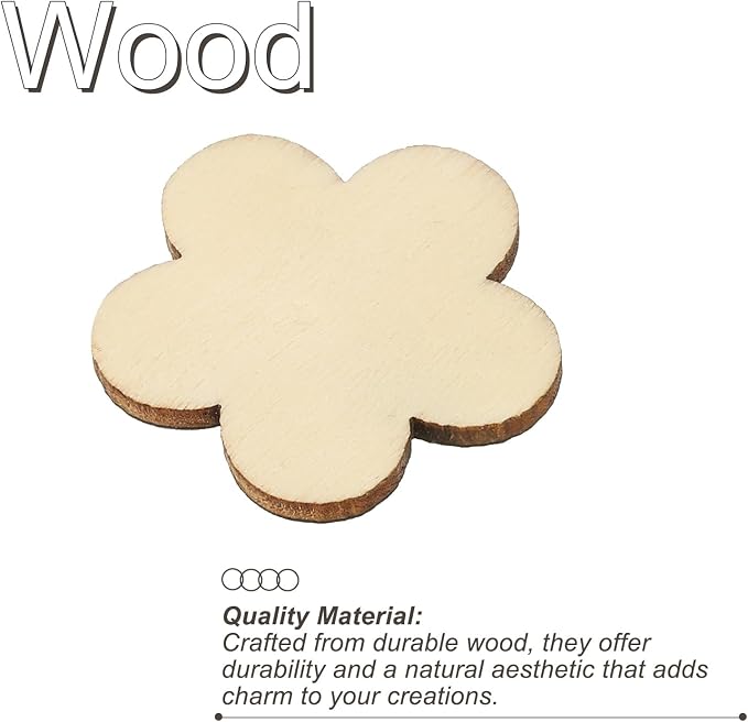 PATIKIL 40mm Wooden Flowers, 50 Pack Unfinished Wood Flowers Blank Wooden