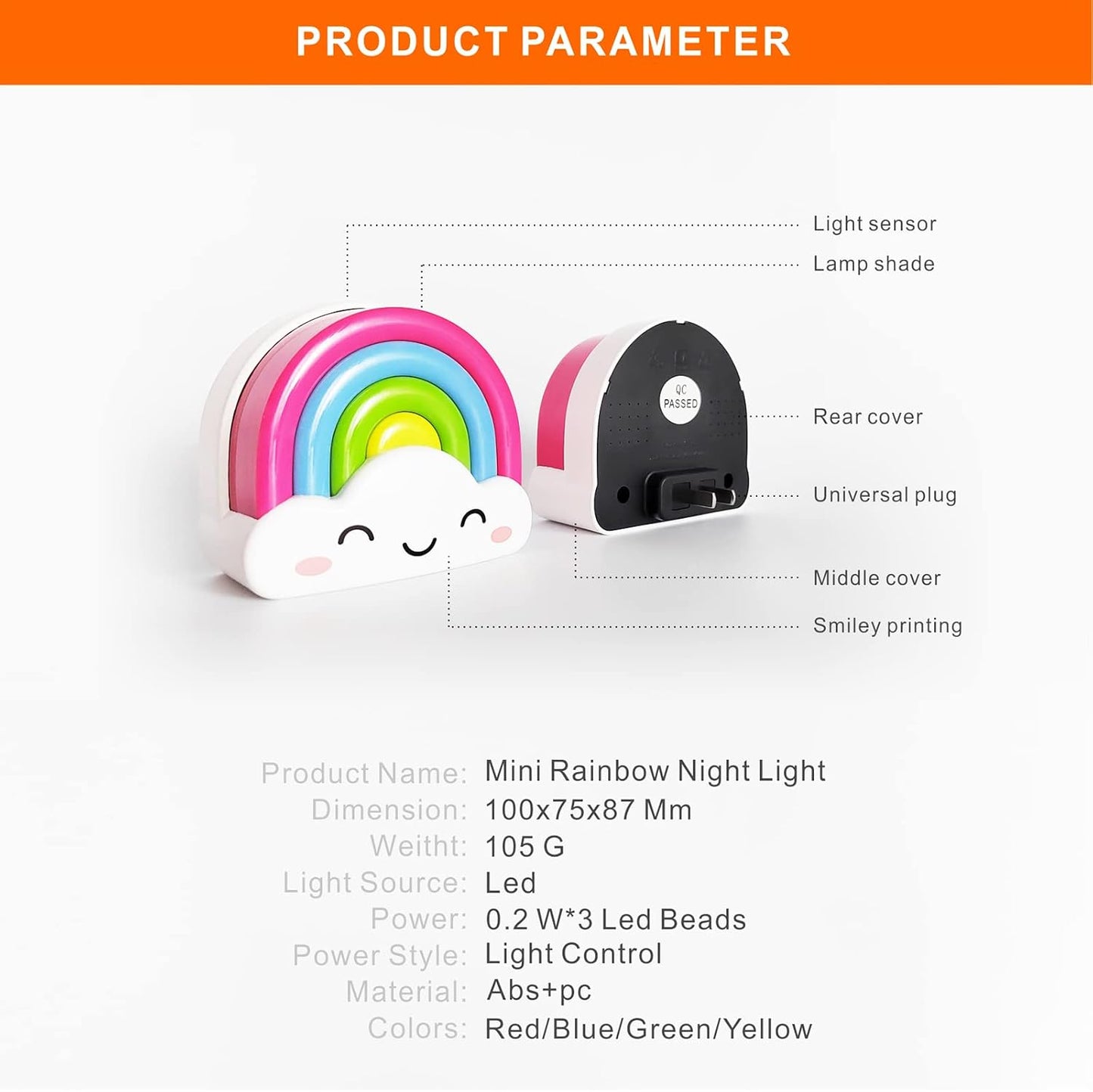 amezin Rainbow Night Light,0.5w Plug in Night Light for Kids, LED Dusk to Dawn Sensor Cute Nursery Gift Nightlight for Baby Children Girl Boy Toddler