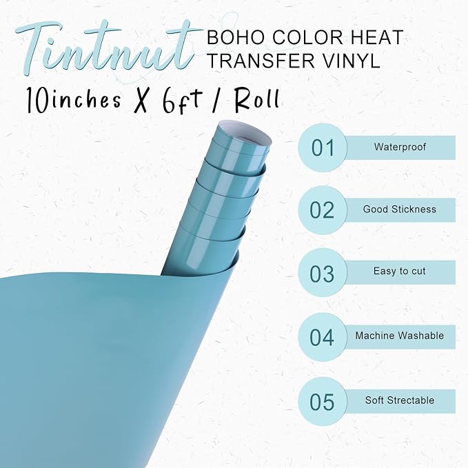 Tintnut Aqua Lake Blue Heat Transfer Vinyl, 10inx6ft Iron on Vinyl | Neutral