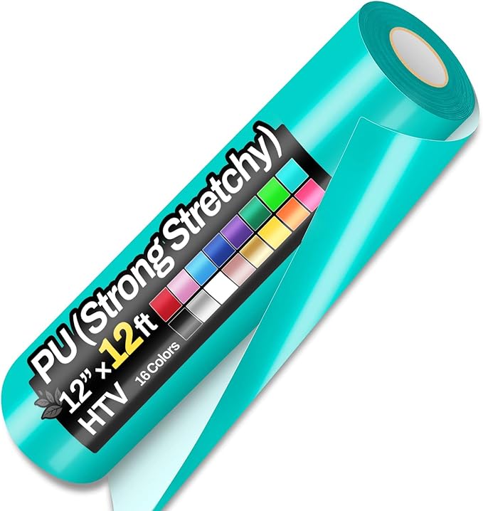 12" x 12ft Heat Transfer Vinyl Rolls, PU HTV Vinyl Turquoise