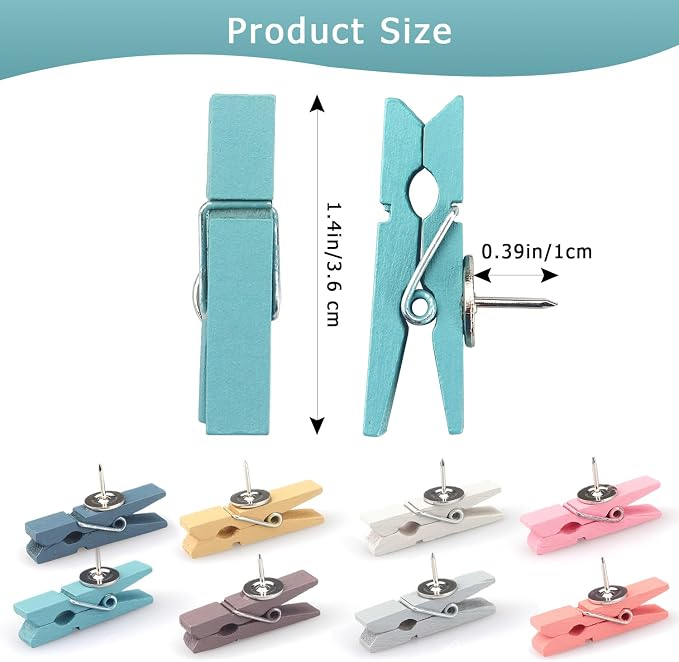 50 PCS Wooden Clips Push Pins Tacks