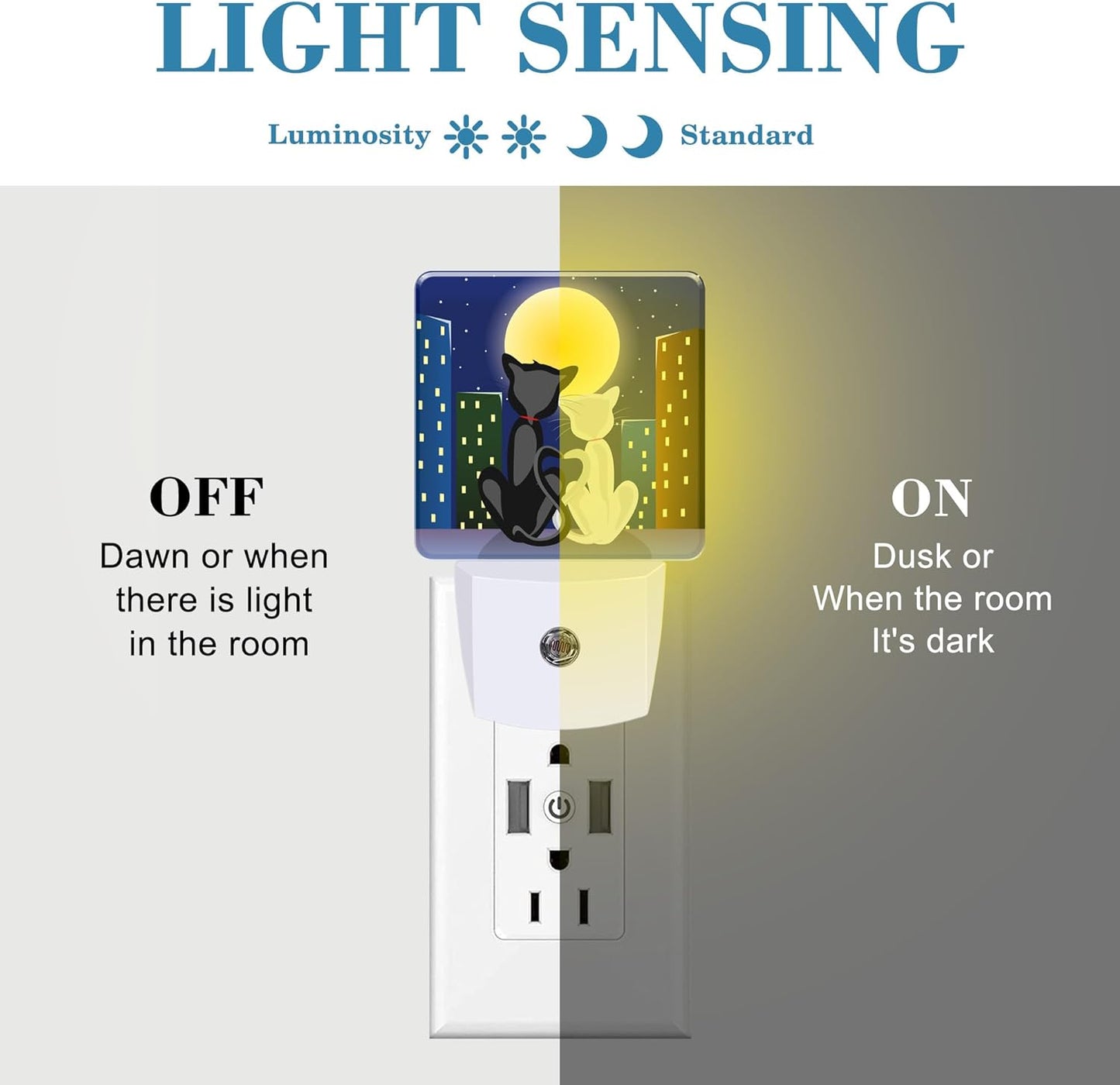 Night Light for Kids Girls Boys, Romantic Couple Cats Under Moon LED Night Light Plug into Wall with Dusk to Dawn Sensor for Room Decor, Hallway, Kitchen, Bathroom, Nursery, Stairs