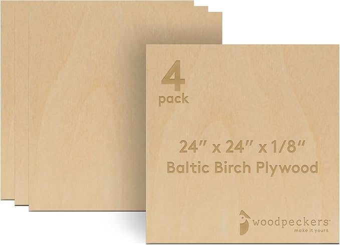 3 mm Baltic Birch Plywood 1/8 x 24 x 24 Inch, Box of 4 B/BB Grade Craft Wood