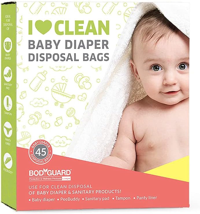 Bodyguard Baby Diaper Disposable Bags - 90 Bags - Leak-Proof Bags for Discreet Disposal of Diapers and Intimate Sanitary Products, 45 Piece Per Pack