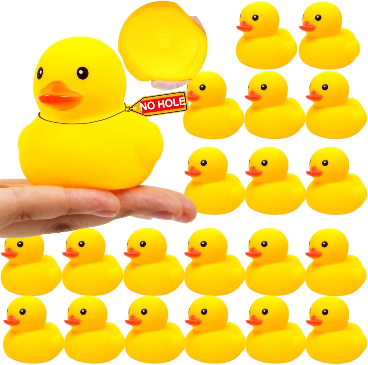 3 Inch 20 Pcs Kalafona Rubber Bathtub Duck/Duckie Waterproof No 'Bebe' No Hole Funny Bath Swimming Pool Toy Without Hole for Kids Birthday Party Favor Home Decor