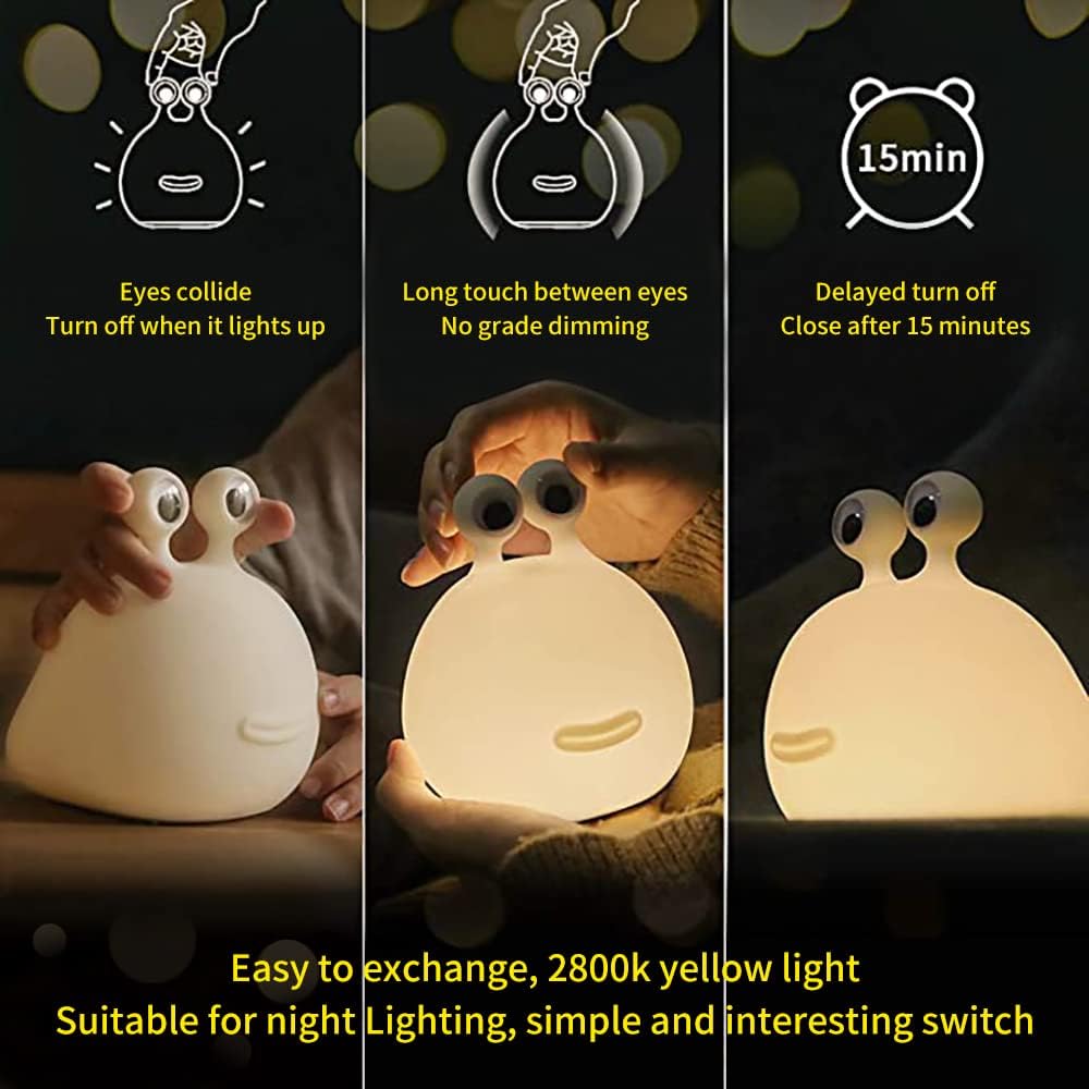 Slug Night Light for Kids,USB Rechargeable Night Light Silicone lamp,Cute Animal Lamps Touch Control&Timer and Dimmable, Portable