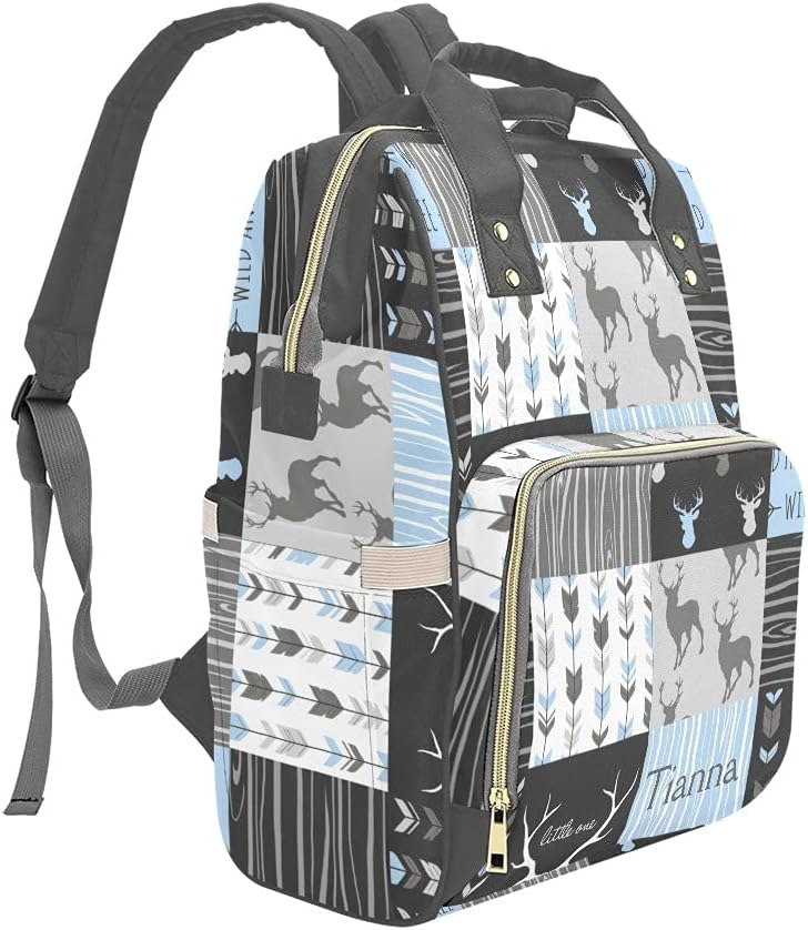 Deer Elk Antlers Feather Arrow Patchwork Diaper Bags with Name Waterproof Mummy Backpack Nappy Nursing Baby Bags Gifts Tote Bag for Women