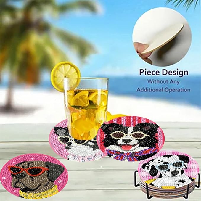 8 Pack Diamond Art Coasters, Funny Dog Diamond Painting Coasters Kits | Dog
