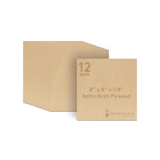 6 mm Baltic Birch Plywood 1/4 x 8 x 8 Inch, Box of 12 B/BB Grade Craft Wood