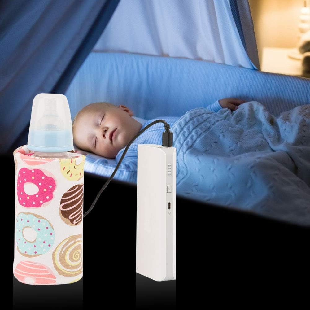 Portable Keep Bottle Warm, USB Travel Milk Heat Keeper, Baby Bottle Keep Warmer for Car Tavel, Storage Cover Insulation Thermostat(Donut, 12)