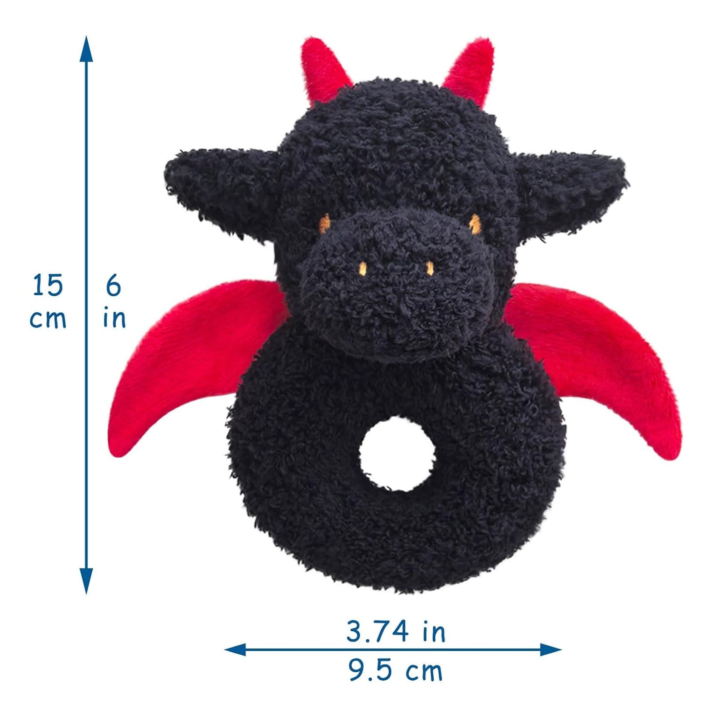Baby Dragon Soft Rattle Toy, Plush Dinosaur Infant Shaker Rattle Easy-Grasp Stuffed Animal Toy, Gifts for Newborns Babies Toddlers Boys Girls, Black, 6 Inches